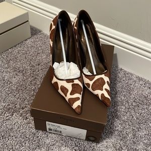 Linea Paolo Germaine off white and brown pony hair pumps size 6 1/2.